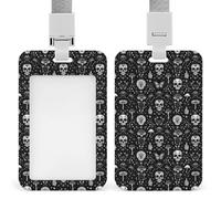 ID Badge Holder with Lanyard for Men Women, ID Credit Cards Case Protector Pouch Butterfly Skull Head Mushroom Leaf Specimen Vertical Plastic Badges Holder Case