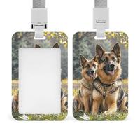 ID Badge Holder with Lanyard German Shepherd Dogs ID Card Holder Waterproof Name Badge Reel Clip Plastic Card Sleeve Name Tag Badge Clip Vertical Card Protector Cover for Work Office Nurse Teacher