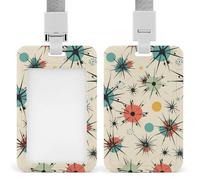 ID Badge Holder with Lanyard Heavy Duty Vertical ID Card Protector Case | Sliding Name Badge Holders Atomic Stars Retro Pattern Waterproof Work Badge Sleeve for Office Nurse