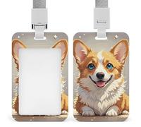 ID Badge Holder with Lanyard Heavy Duty Vertical ID Card Protector Case | Sliding Name Badge Holders Cute Corgi Dog Waterproof Work Badge Sleeve for Office Nurse