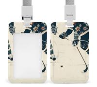 ID Badge Holder with Lanyard Heavy Duty Vertical ID Card Protector Case | Sliding Name Badge Holders Ice Hockey Pattern Waterproof Work Badge Sleeve for Office Nurse