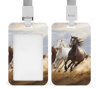 ID Badge Holder with Lanyard Horses Running Art Name Tag Holder with Clear Window Waterproof ID Card Holder for Protector Cover Case for Office