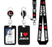 ID Badge Holder with Lanyard I Love Jesus Retractable Reel Lanyards for ID Badges Name Tag Clips Funny Nurse Teacher Office Student Gift
