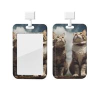 ID Badge Holder with Lanyard ID Name Badge Card Case Protector Sliding ID Badge Holder Cat Standing Under Blue Sky ID Name Tag Badge Case Protector Cover for Office Work Nurse Women