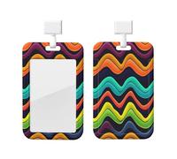 ID Badge Holder with Lanyard ID Name Badge Card Case Protector Sliding ID Badge Holder Color Line Pattern ID Name Tag Badge Case Protector Cover for Office Work Nurse Women