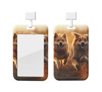 ID Badge Holder with Lanyard ID Name Badge Card Case Protector Sliding ID Badge Holder Dog Running in The Field ID Name Tag Badge Case Protector Cover for Office Work Nurse Women