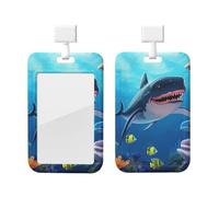 ID Badge Holder with Lanyard ID Name Badge Card Case Protector Sliding ID Badge Holder Ocean Animals Shark Dolphin Octopus ID Name Tag Badge Case Protector Cover for Office Work Nurse Women