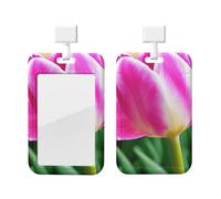 ID Badge Holder with Lanyard ID Name Badge Card Case Protector Sliding ID Badge Holder Purple Spring Flower ID Name Tag Badge Case Protector Cover for Office Work Nurse Women