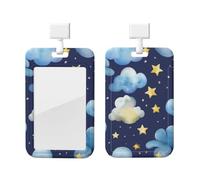 ID Badge Holder with Lanyard ID Name Badge Card Case Protector Sliding ID Badge Holder Stars and B LUE Clouds ID Name Tag Badge Case Protector Cover for Office Work Nurse Women
