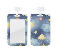 ID Badge Holder with Lanyard ID Name Badge Card Case Protector Sliding ID Badge Holder Stars and Clouds ID Name Tag Badge Case Protector Cover for Office Work Nurse Women