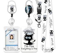 ID Badge Holder with Lanyard, It's Fine I'm Fine Badge Holders Reels with Detachable Lanyards, Work Card Retractable Keychain Vertical ID Card for Nurse Students Teachers Office Staff
