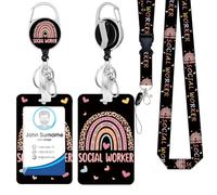 Id Badge Holder with Lanyard, Positive Badge Holder with Reel Retractable Detachable Name Card Tag Vertical ID Protector Badge Reel for Nurse Doctor Office Employees Women (Social Worker)…