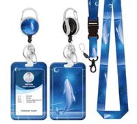 ID Badge Holder with Lanyard,Retractable Badge Reel with Swivel Belt Clip Keychain and Detachable Lanyards,Vertical Card Protector Badge Reels for Teacher Nurse Student Office(Dolphins)