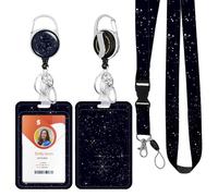 ID Badge Holder with Lanyard,Retractable ID Badge Card Holders Detachable Neck Lanyard Strap with Badge Reel and Vertical ID Holder for Nurse Students Teachers Office Staff(Starry Sky)