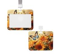 ID Badge Holder with Lanyard Sliding Badge Holder for Office Vertical Plastic Badge Protector Case Cute Sunflower and Butterfly Badge Holder Id Card Holder for Work Nurse Office Gifts