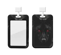 ID Badge Holder with Lanyard Sliding Vertical Plastic Card Case Protector Pouch Black Red Eyed Wolf Vertical ID Card Holder for Nurse Doctor Office Supplies Name Tag