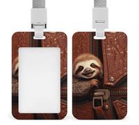 ID Badge Holder with Lanyard Sloth on Zipper Cruise Ship Cards Clip Funny Badge Holder Assorted Colors Vertical Card Protector for Office Workers, Doctors and Teachers