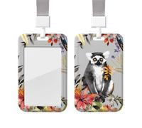 ID Badge Holder with Lanyard Vertical ID Card Protector Name Tag Animals Lemur Flowers Pattern Badge Holder with Clear Window Sliding Card Case Protector Pouch for Nurse Doctor Office Supplies