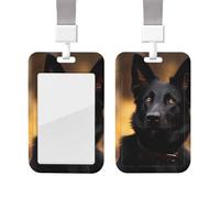 ID Badge Holder with Lanyard Vertical ID Card Protector Name Tag Black German Shepherd Dog Badge Holder with Clear Window Sliding Card Case Protector Pouch for Nurse Doctor Office Supplies