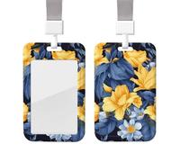 ID Badge Holder with Lanyard Vertical ID Card Protector Name Tag Blue Base Yellow Floral Badge Holder with Clear Window Card Case Protector Pouch Name Tag for Nurse Doctor Office Supplies