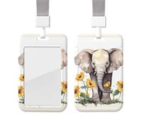 ID Badge Holder with Lanyard Vertical ID Card Protector Name Tag Elephant and Sunflower Badge Holder with Clear Window Card Case Protector Pouch Name Tag for Nurse Doctor Office Supplies