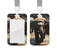 ID Badge Holder with Lanyard Vertical ID Card Protector Name Tag Elephant Drinking Water Badge Holder with Clear Window Card Case Protector Pouch Name Tag for Nurse Doctor Office Supplies
