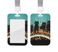 ID Badge Holder with Lanyard Vertical ID Card Protector Name Tag Four Black Cats Badge Holder with Clear Window Sliding Card Case Protector Pouch for Nurse Doctor Office Supplies