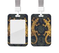 ID Badge Holder with Lanyard Vertical ID Card Protector Name Tag Gecko Lizards Badge Holder with Clear Window Sliding Card Case Protector Pouch for Nurse Doctor Office Supplies