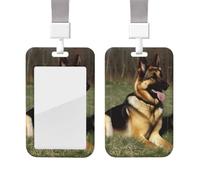 ID Badge Holder with Lanyard Vertical ID Card Protector Name Tag German Shepherd Dog Badge Holder with Clear Window Sliding Card Case Protector Pouch for Nurse Doctor Office Supplies