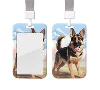 ID Badge Holder with Lanyard Vertical ID Card Protector Name Tag German Shepherd Dog Lovers Badge Holder with Clear Window Sliding Card Case Protector Pouch for Nurse Doctor Office Supplies