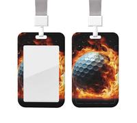 ID Badge Holder with Lanyard Vertical ID Card Protector Name Tag Golf Ball on fire Badge Holder with Clear Window Sliding Card Case Protector Pouch for Nurse Doctor Office Supplies
