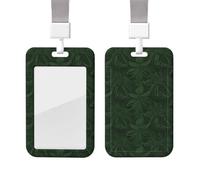 ID Badge Holder with Lanyard Vertical ID Card Protector Name Tag Hunter Green Floral Petals Pattern Badge Holder with Clear Window Card Case Protector Pouch Name Tag for Nurse Doctor Office Supplies