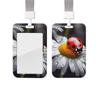 ID Badge Holder with Lanyard Vertical ID Card Protector Name Tag Ladybug on Daisy Flower Badge Holder with Clear Window Card Case Protector Pouch Name Tag for Nurse Doctor Office Supplies