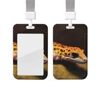 ID Badge Holder with Lanyard Vertical ID Card Protector Name Tag Leopard Little Gecko Badge Holder with Clear Window Sliding Card Case Protector Pouch for Nurse Doctor Office Supplies