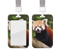 ID Badge Holder with Lanyard Vertical ID Card Protector Name Tag Little Red Panda Badge Holder with Clear Window Sliding Card Case Protector Pouch for Nurse Doctor Office Supplies