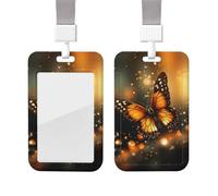 ID Badge Holder with Lanyard Vertical ID Card Protector Name Tag Orange Butterfly Badge Holder with Clear Window Card Case Protector Pouch Name Tag for Nurse Doctor Office Supplies