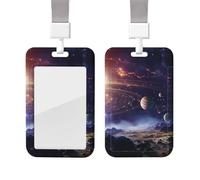 ID Badge Holder with Lanyard Vertical ID Card Protector Name Tag Outer Space Galaxy Universe Badge Holder with Clear Window Card Case Protector Pouch Name Tag for Nurse Doctor Office Supplies