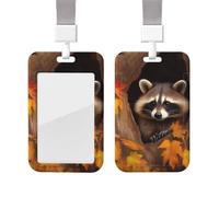 ID Badge Holder with Lanyard Vertical ID Card Protector Name Tag Raccoon in The Fall Tree Hole Badge Holder with Clear Window Sliding Card Case Protector Pouch for Nurse Doctor Office Supplies