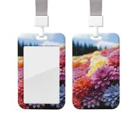 ID Badge Holder with Lanyard Vertical ID Card Protector Name Tag Rainbow Flower Sea Badge Holder with Clear Window Card Case Protector Pouch Name Tag for Nurse Doctor Office Supplies