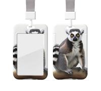 ID Badge Holder with Lanyard Vertical ID Card Protector Name Tag Ringtailed Lemur Badge Holder with Clear Window Sliding Card Case Protector Pouch for Nurse Doctor Office Supplies