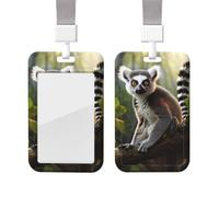 ID Badge Holder with Lanyard Vertical ID Card Protector Name Tag Ringtailed Lemur Badge Holder with Clear Window Sliding Card Case Protector Pouch for Nurse Doctor Office Supplies