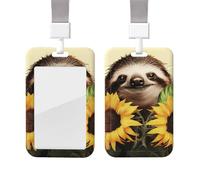 ID Badge Holder with Lanyard Vertical ID Card Protector Name Tag Sloth Sunflower Badge Holder with Clear Window Sliding Card Case Protector Pouch for Nurse Doctor Office Supplies