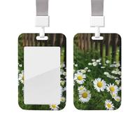 ID Badge Holder with Lanyard Vertical ID Card Protector Name Tag Spring Garden Daisy Flower Badge Holder with Clear Window Card Case Protector Pouch Name Tag for Nurse Doctor Office Supplies