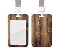ID Badge Holder with Lanyard Vertical ID Card Protector Name Tag Wood Grain Badge Holder with Clear Window Sliding Card Case Protector Pouch for Nurse Doctor Office Supplies