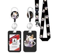 ID Badge Holder with Retractable Badge Reel Clip, Detachable Lanyards for ID Badges, Vertical ID Card Holder for Women, Men, Nurses, Doctors, Teachers, Office Gifts - Anime Kawaii Cat