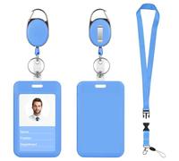 ID Badge Holders and Retractable Reel Clips,Lanyard with Release Buckle, Key Card Holder Nametag Protector (Blue, Clear & Matte (Vertical))