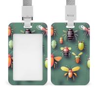 Id Bbadge Holder with Lanyard Breakaway Plastic Card Holder Vertical Hanging Cute and Personalized Insect Atlas Printed Badge Clip