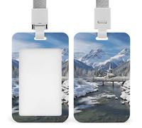 Id Bbadge Holder with Lanyard Breakaway Plastic Card Holder Vertical Hanging Cute and Personalized Winter Landscape in The Alps Printed Badge Clip