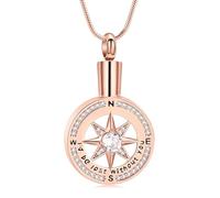 I'd be lost without you - Cremation Jewelry for Ashes Pendant - Compass Urn Necklace with Mini Keepsake Urn Memorial Ash Jewelry Loved One, Stainless Steel, Zircon