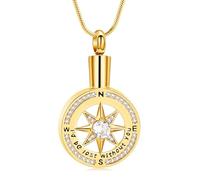 I'd be lost without you - Cremation Jewelry for Ashes Pendant - Compass Urn Necklace with Mini Keepsake Urn Memorial Ash Jewelry Loved One, Stainless Steel, Zircon